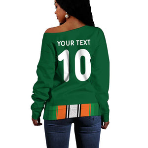 Custom Côte d'Ivoire National Football Off Shoulder Sweater Les Elephants-Sporty Stripes - African Pride