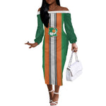 Custom Côte d'Ivoire National Football Off The Shoulder Long Sleeve Dress Les Elephants-Sporty Stripes - African Pride
