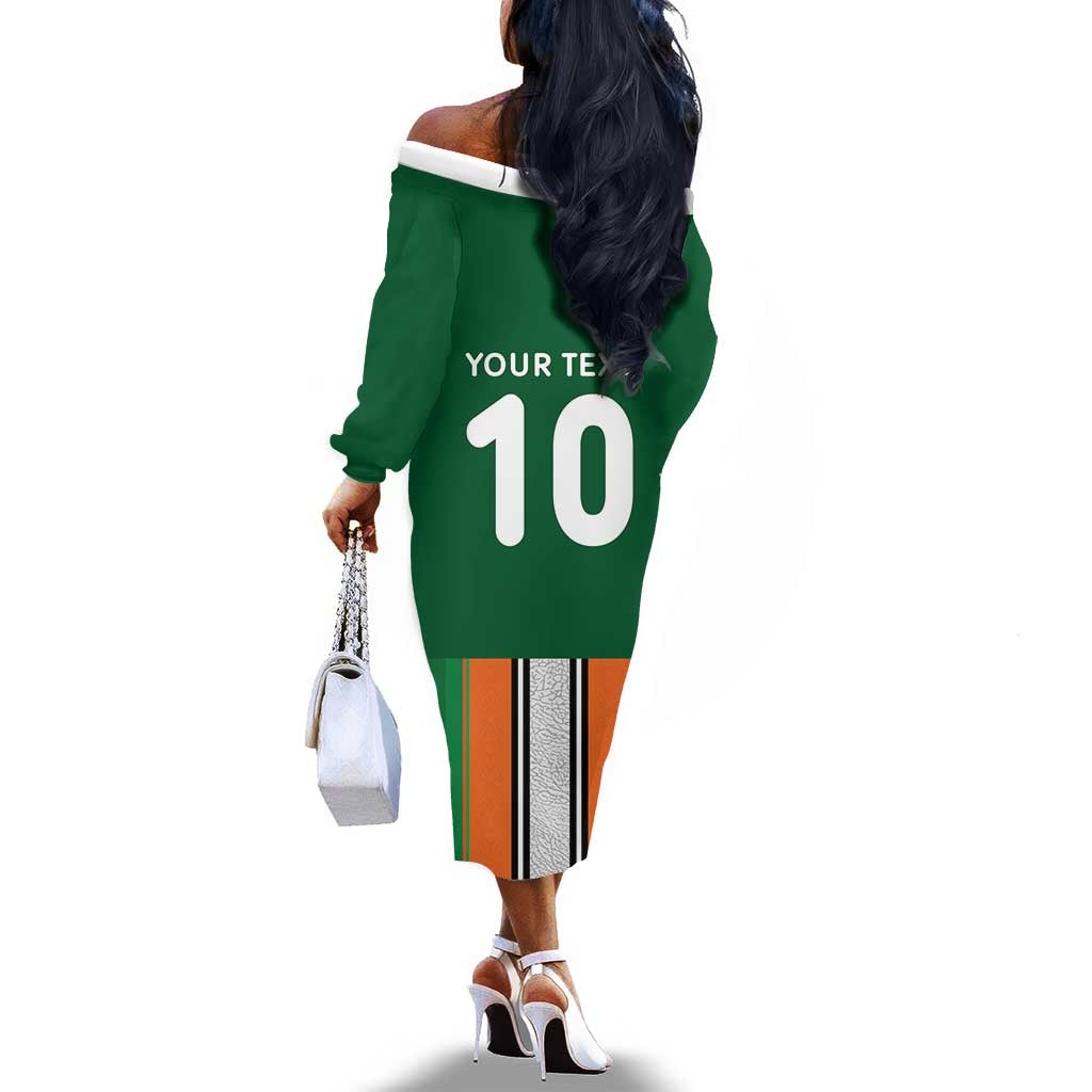 Custom Côte d'Ivoire National Football Off The Shoulder Long Sleeve Dress Les Elephants-Sporty Stripes - African Pride