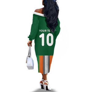 Custom Côte d'Ivoire National Football Off The Shoulder Long Sleeve Dress Les Elephants-Sporty Stripes - African Pride