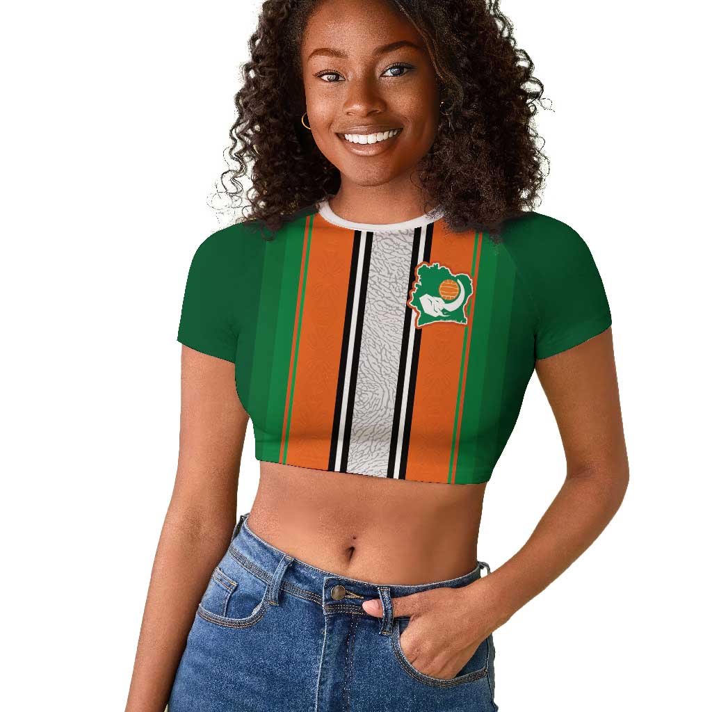 Custom Côte d'Ivoire National Football Raglan Cropped T shirt Les Elephants-Sporty Stripes - African Pride