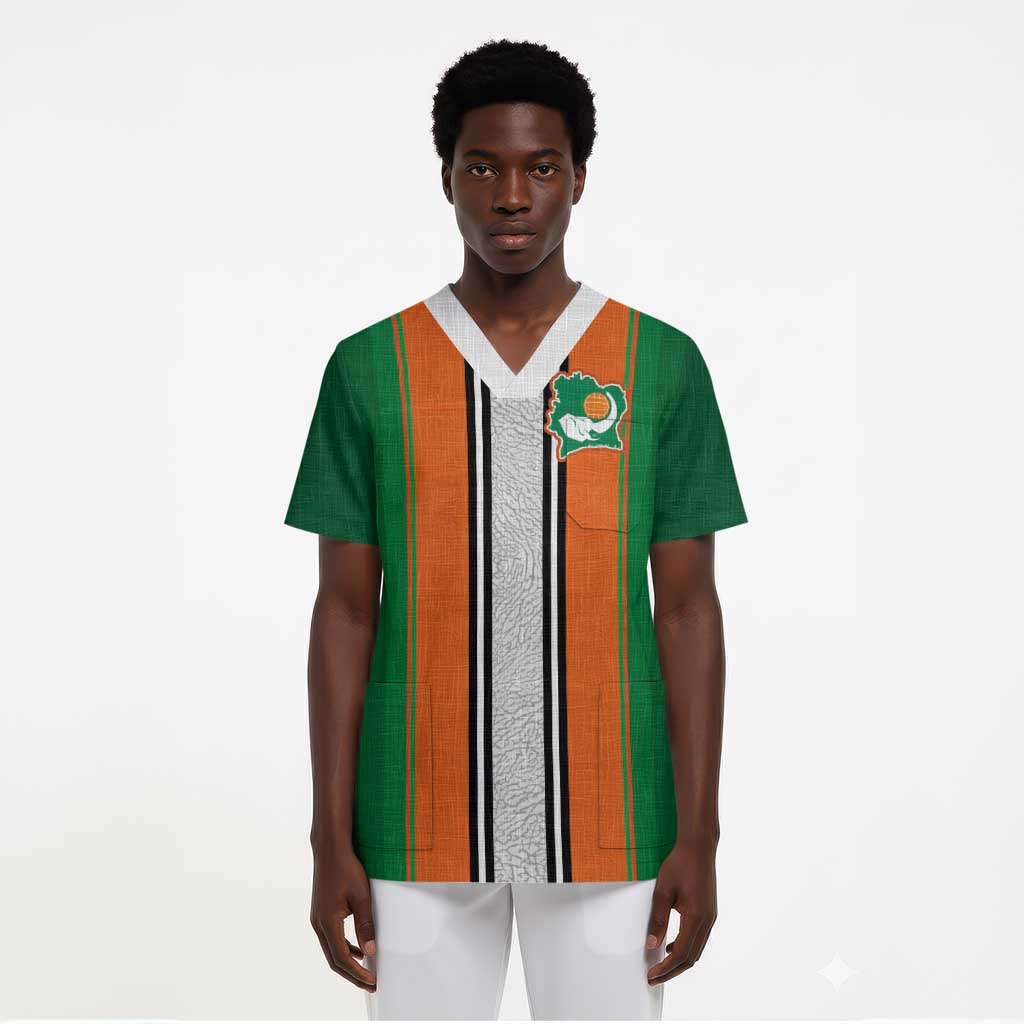 Custom Côte d'Ivoire National Football Scrub Top Les Elephants-Sporty Stripes - African Pride