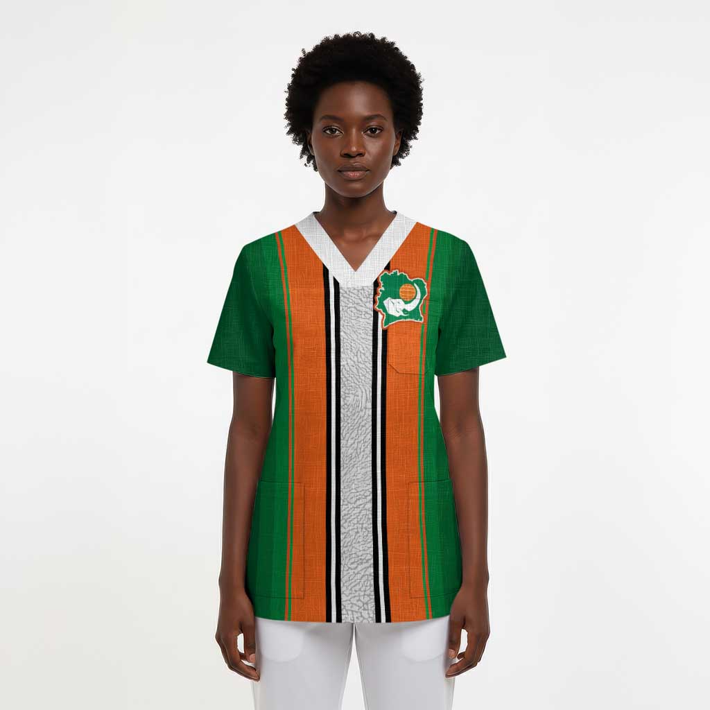 Custom Côte d'Ivoire National Football Scrub Top Les Elephants-Sporty Stripes - African Pride