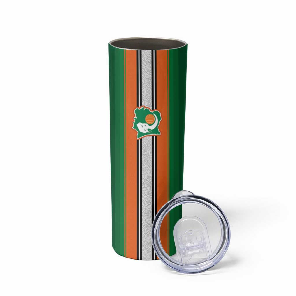 Custom Côte d'Ivoire National Football Skinny Tumbler Les Elephants-Sporty Stripes - African Pride