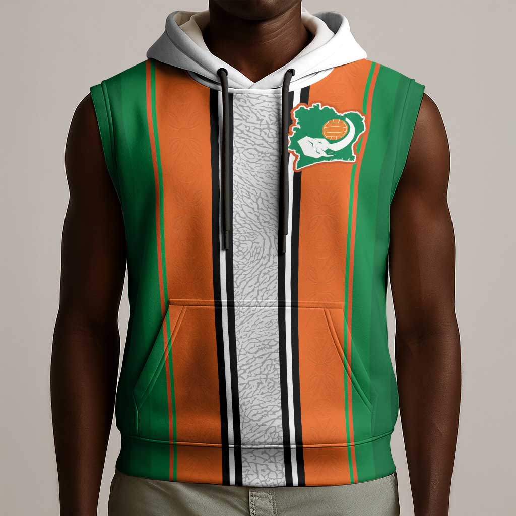 Custom Côte d'Ivoire National Football Sleeveless Hoodie Les Elephants-Sporty Stripes - African Pride