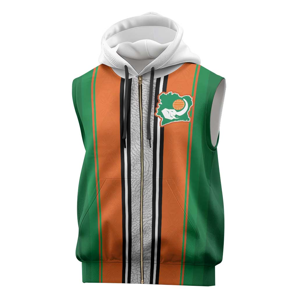 Custom Côte d'Ivoire National Football Sleeveless Zip Hoodie Les Elephants-Sporty Stripes - African Pride