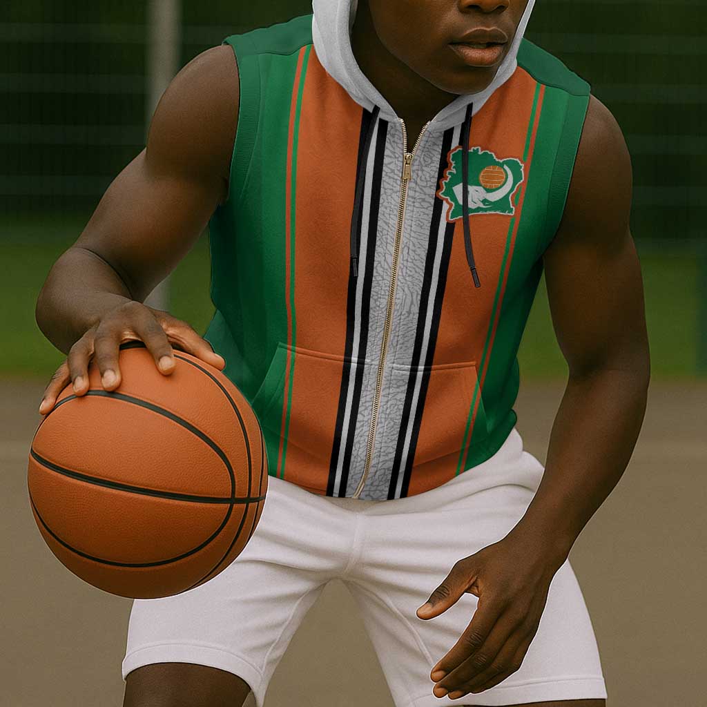 Custom Côte d'Ivoire National Football Sleeveless Zip Hoodie Les Elephants-Sporty Stripes - African Pride