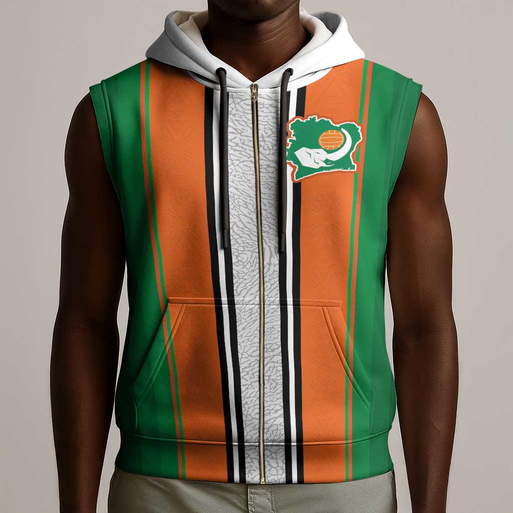 Custom Côte d'Ivoire National Football Sleeveless Zip Hoodie Les Elephants-Sporty Stripes - African Pride