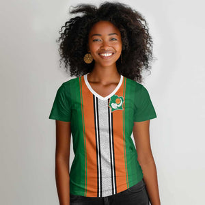 Custom Côte d'Ivoire National Football Women V-Neck T-Shirt Les Elephants-Sporty Stripes - African Pride