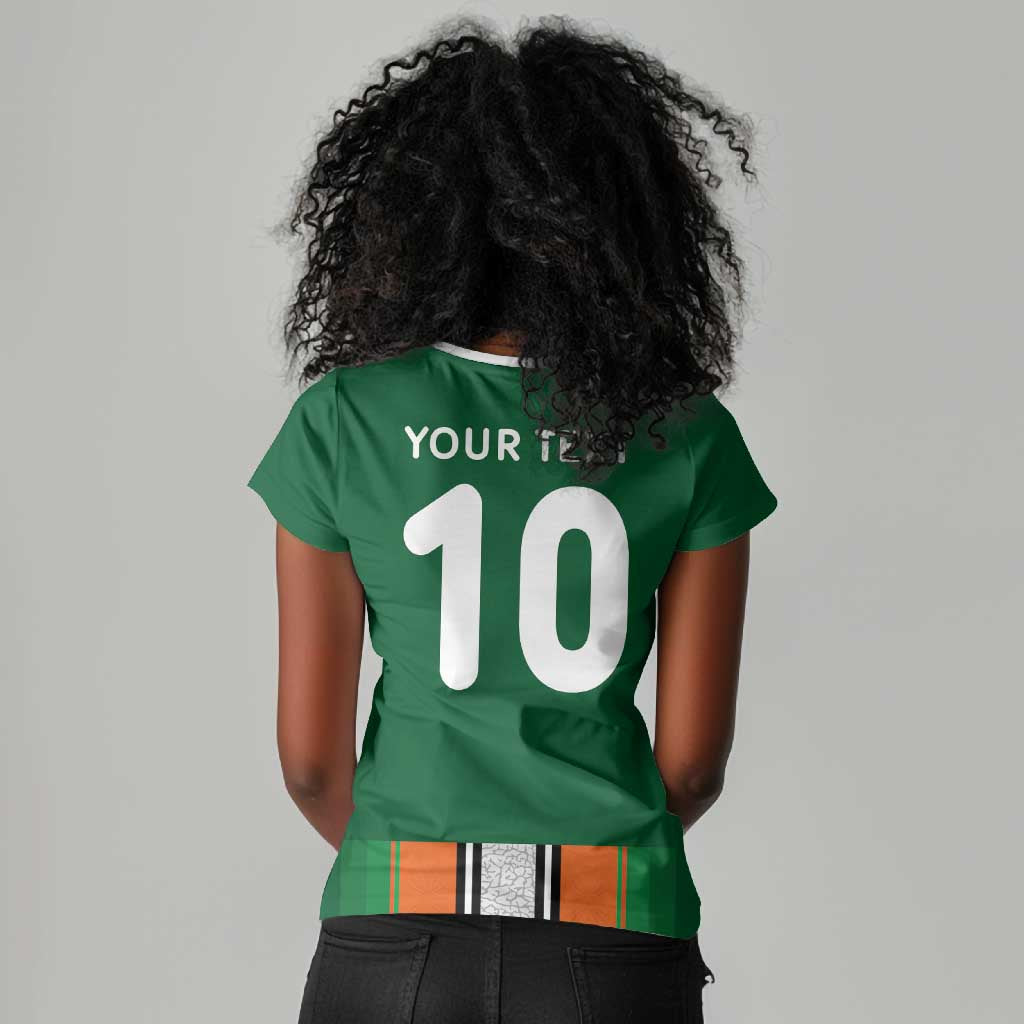 Custom Côte d'Ivoire National Football Women V-Neck T-Shirt Les Elephants-Sporty Stripes - African Pride