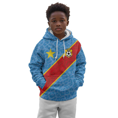 Custom DR Congo National Football Kid Hoodie Leopards Go Glory - African Pride