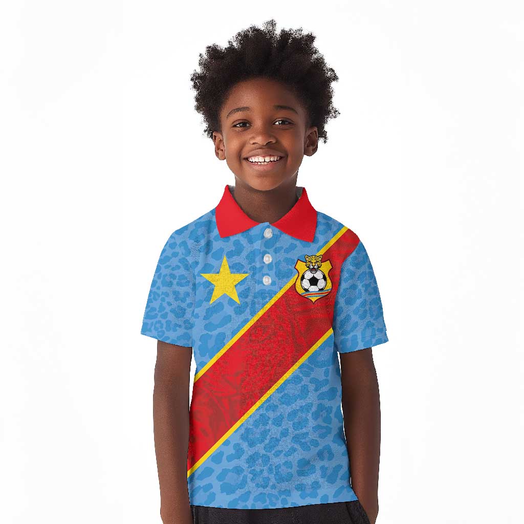 Custom DR Congo National Football Kid Polo Shirt Leopards Go Glory - African Pride