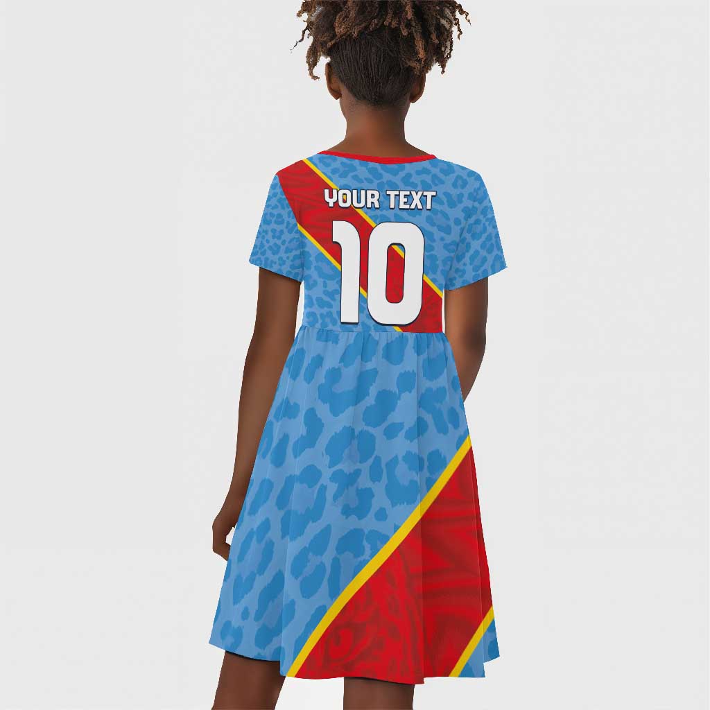 Custom DR Congo National Football Kid Short Sleeve Dress Leopards Go Glory - African Pride