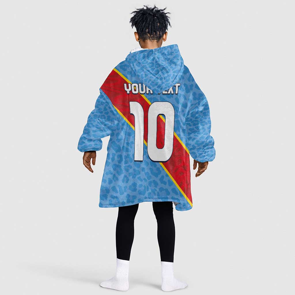 Custom DR Congo National Football Kid Wearable Blanket Hoodie Leopards Go Glory - African Pride