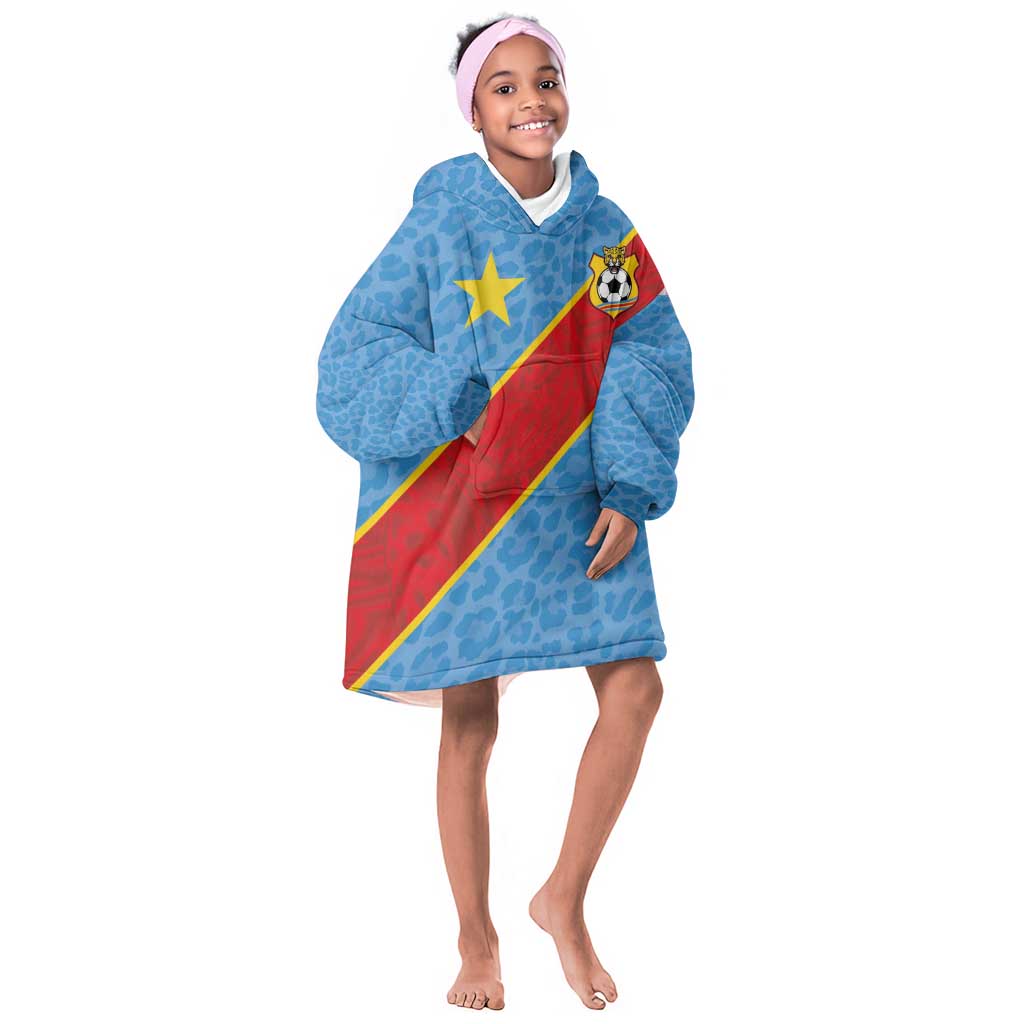 Custom DR Congo National Football Kid Wearable Blanket Hoodie Leopards Go Glory - African Pride