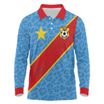 Custom DR Congo National Football Long Sleeve Polo Shirt Leopards Go Glory - African Pride
