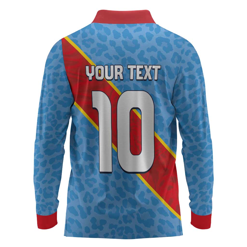 Custom DR Congo National Football Long Sleeve Polo Shirt Leopards Go Glory - African Pride