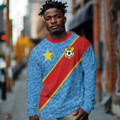 Custom DR Congo National Football Long Sleeve Shirt Leopards Go Glory - African Pride
