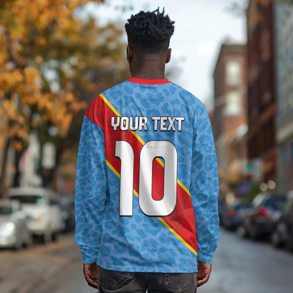 Custom DR Congo National Football Long Sleeve Shirt Leopards Go Glory - African Pride