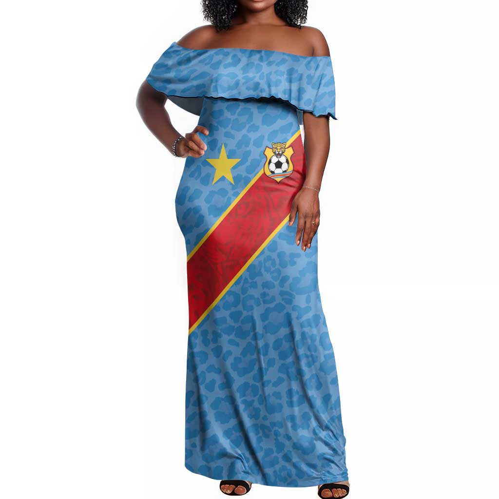 Custom DR Congo National Football Off Shoulder Maxi Dress Leopards Go Glory - African Pride