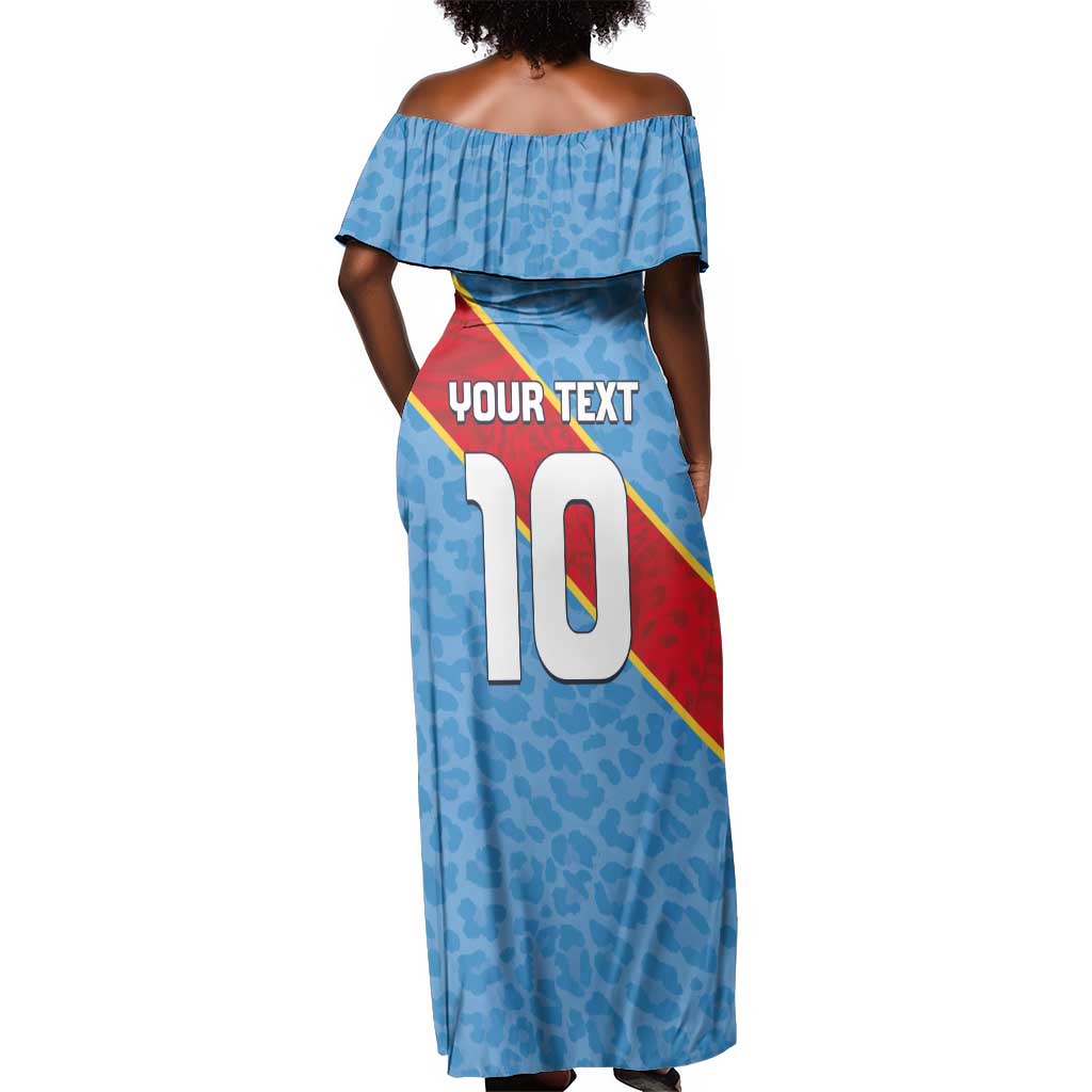 Custom DR Congo National Football Off Shoulder Maxi Dress Leopards Go Glory - African Pride