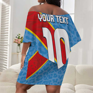 Custom DR Congo National Football Off Shoulder Short Dress Leopards Go Glory - African Pride