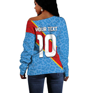 Custom DR Congo National Football Off Shoulder Sweater Leopards Go Glory - African Pride