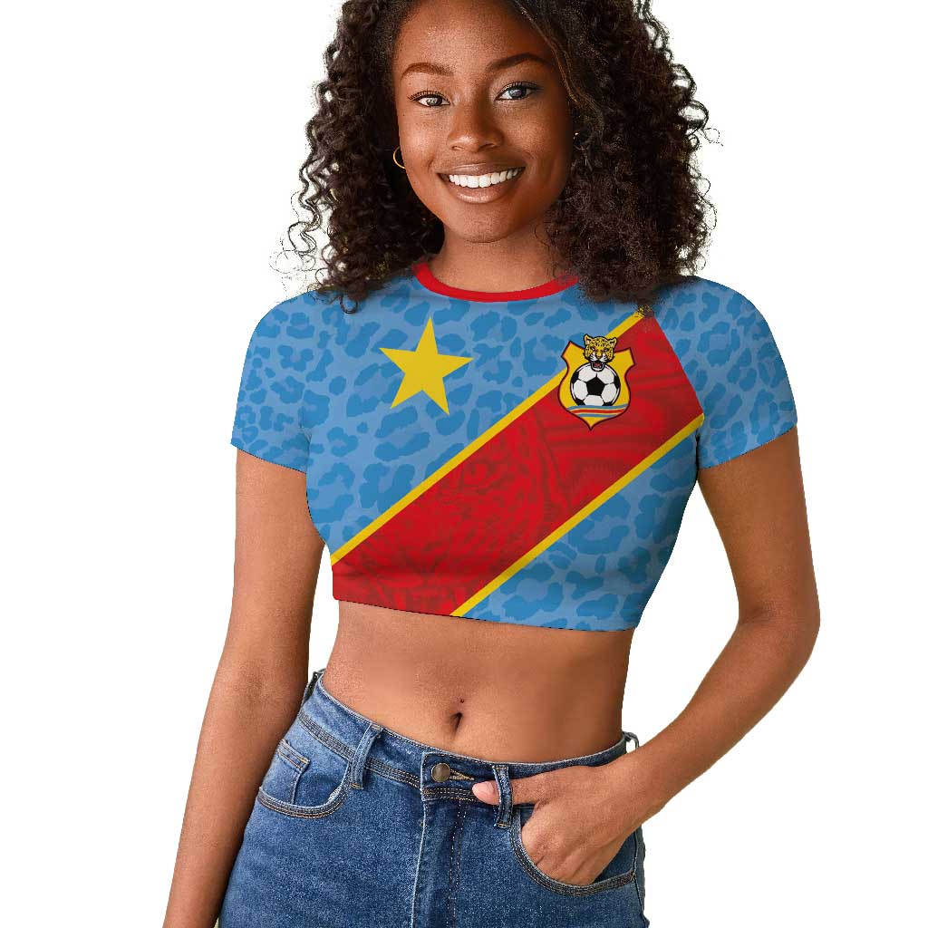 Custom DR Congo National Football Raglan Cropped T shirt Leopards Go Glory - African Pride