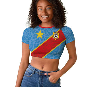 Custom DR Congo National Football Raglan Cropped T shirt Leopards Go Glory - African Pride