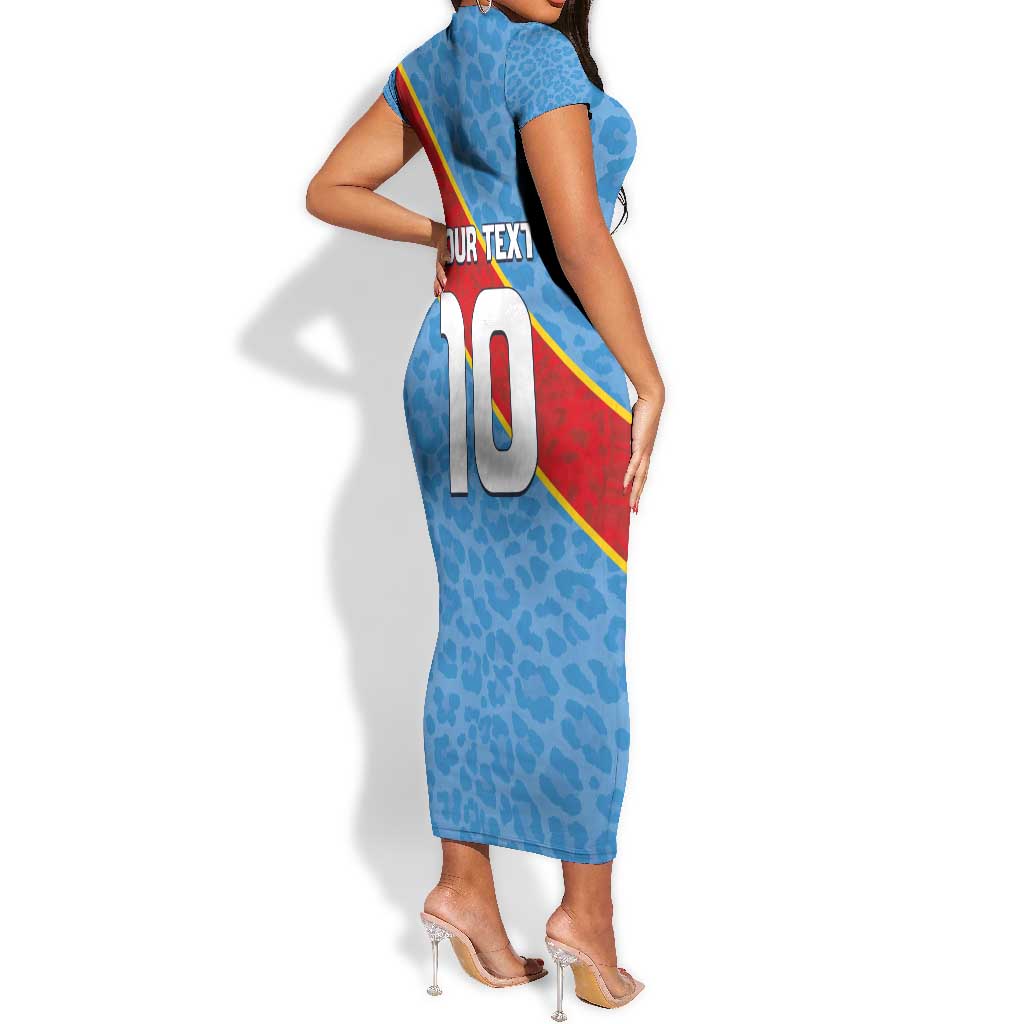 Custom DR Congo National Football Short Sleeve Bodycon Dress Leopards Go Glory - African Pride