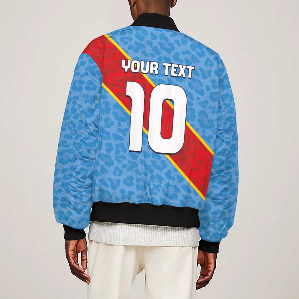 Custom DR Congo National Football Sleeve Zip Bomber Jacket Leopards Go Glory - African Pride