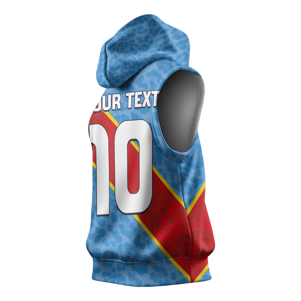 Custom DR Congo National Football Sleeveless Hoodie Leopards Go Glory - African Pride