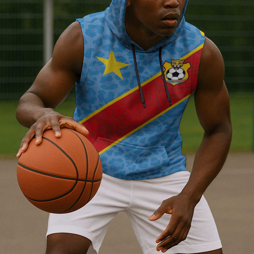 Custom DR Congo National Football Sleeveless Hoodie Leopards Go Glory - African Pride