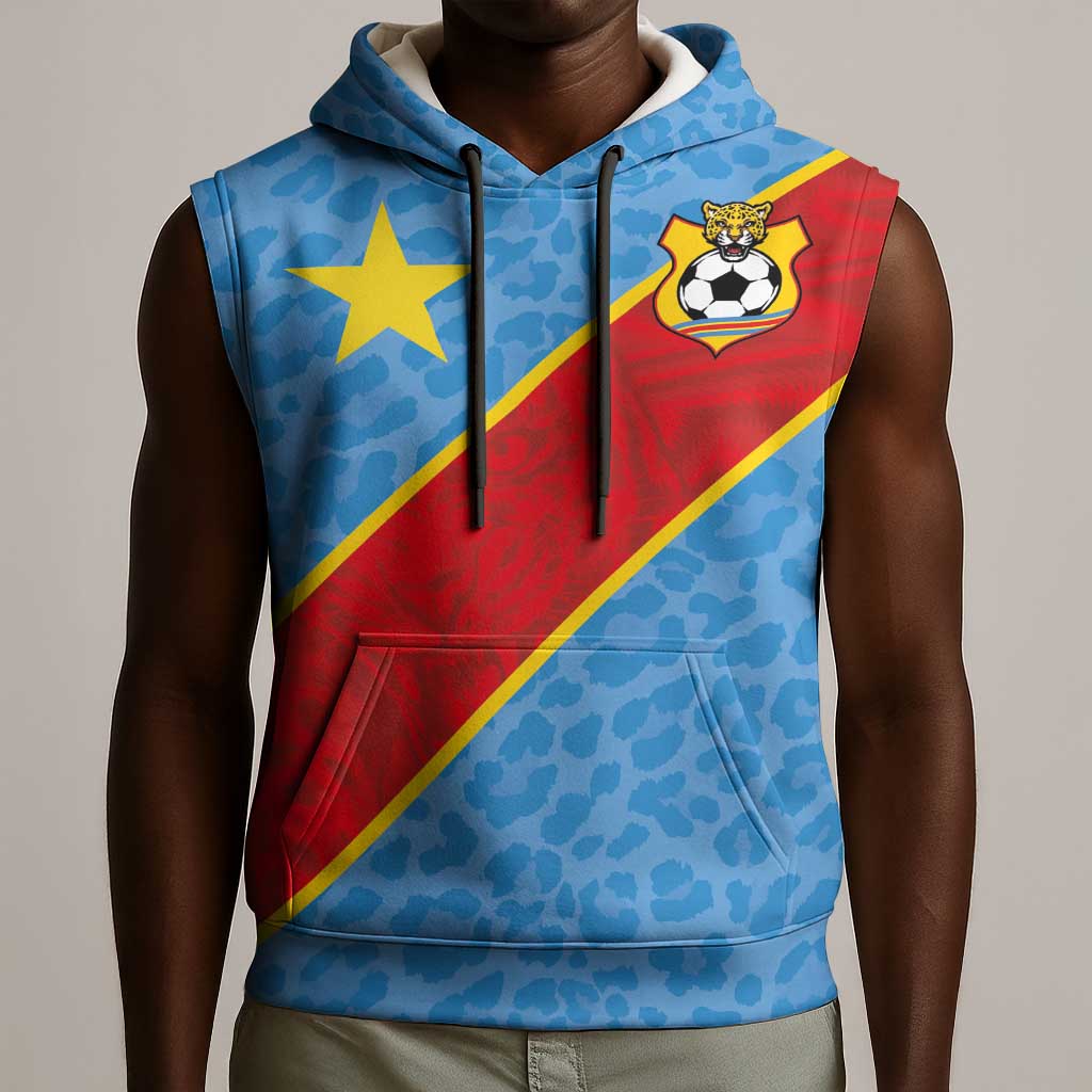 Custom DR Congo National Football Sleeveless Hoodie Leopards Go Glory - African Pride
