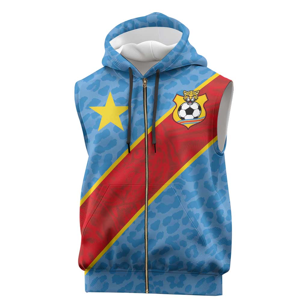 Custom DR Congo National Football Sleeveless Zip Hoodie Leopards Go Glory - African Pride