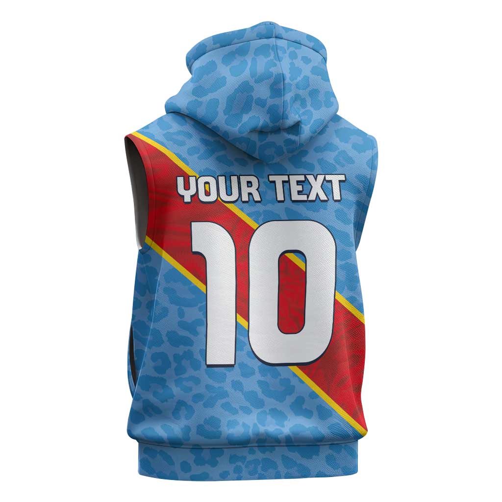 Custom DR Congo National Football Sleeveless Zip Hoodie Leopards Go Glory - African Pride