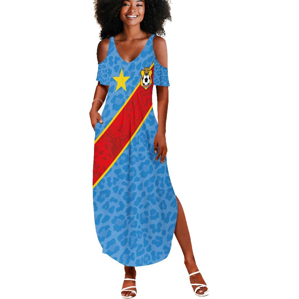 Custom DR Congo National Football Summer Maxi Dress Leopards Go Glory - African Pride