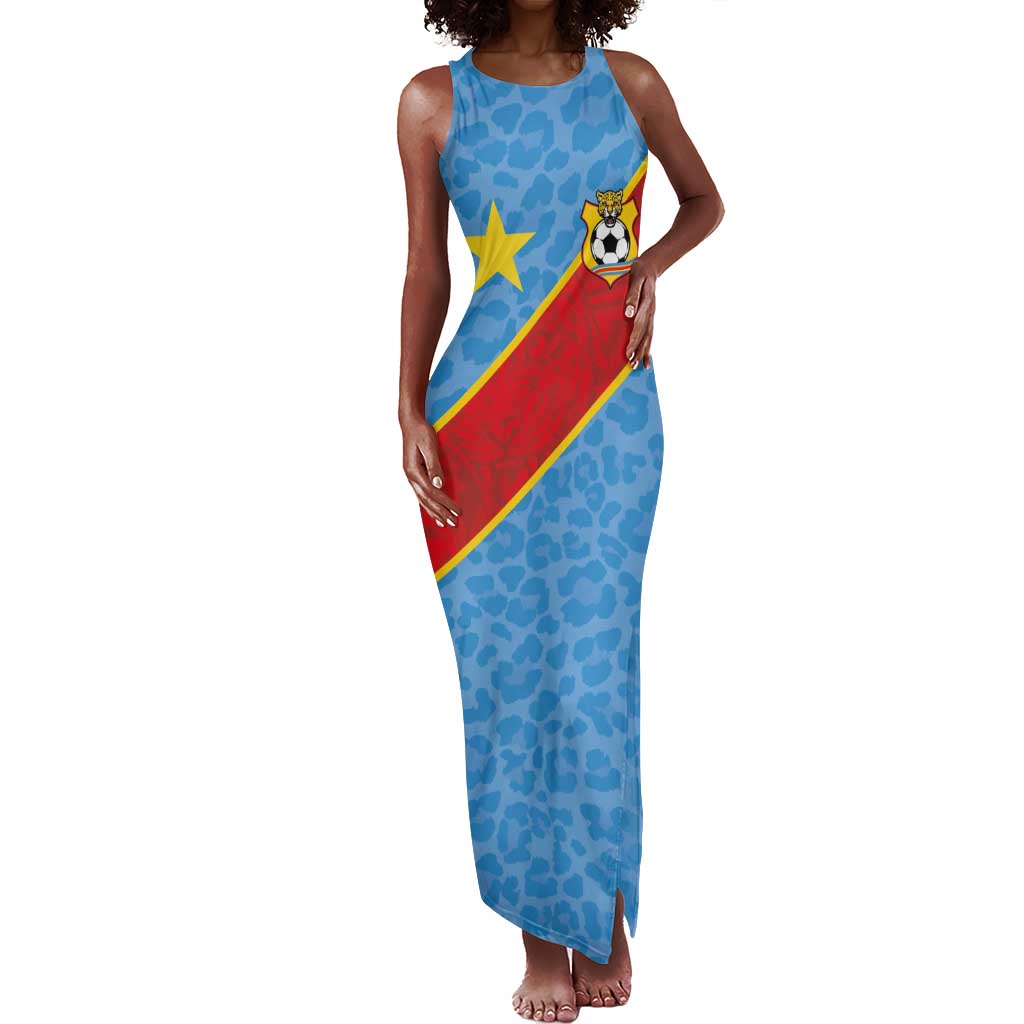 Custom DR Congo National Football Tank Maxi Dress Leopards Go Glory - African Pride
