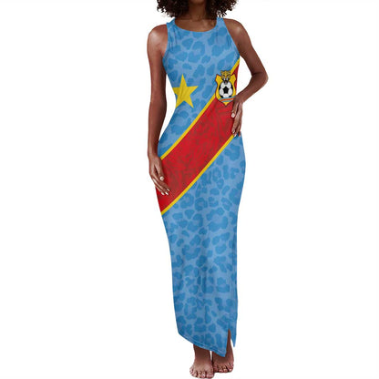 Custom DR Congo National Football Tank Maxi Dress Leopards Go Glory - African Pride
