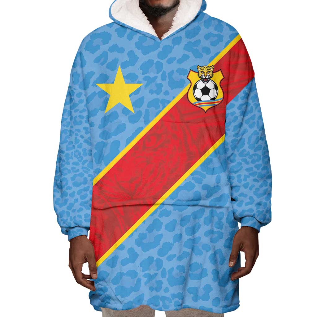 Custom DR Congo National Football Wearable Blanket Hoodie Leopards Go Glory - African Pride