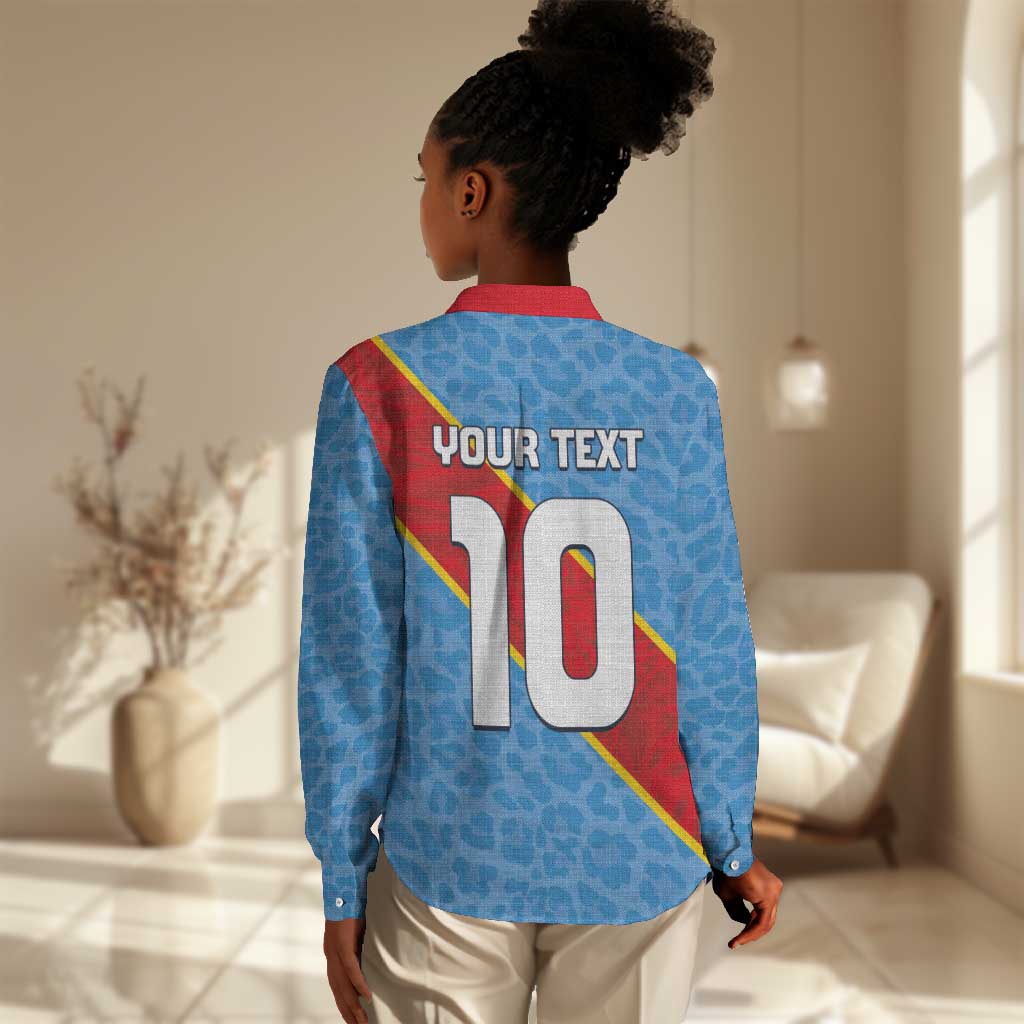 Custom DR Congo National Football Women Casual Shirt Leopards Go Glory - African Pride