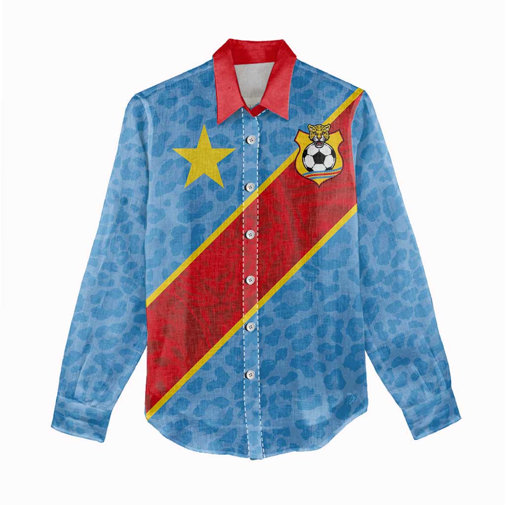 Custom DR Congo National Football Women Casual Shirt Leopards Go Glory - African Pride