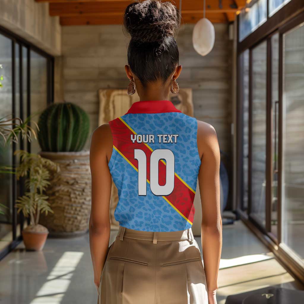Custom DR Congo National Football Women Sleeveless Polo Shirt Leopards Go Glory - African Pride