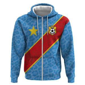 Custom DR Congo National Football Zip Hoodie Leopards Go Glory - African Pride