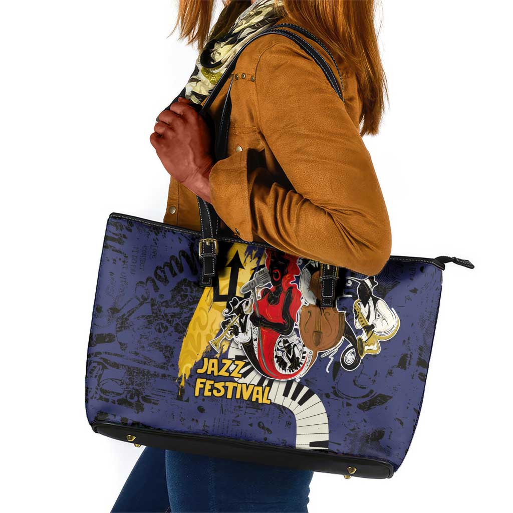 Afro-Barbados Jazz Festival Leather Tote Bag Abstract Jazz Art