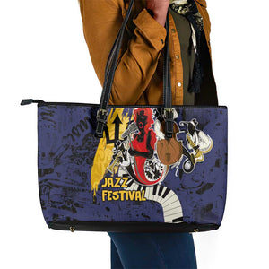 Afro-Barbados Jazz Festival Leather Tote Bag Abstract Jazz Art