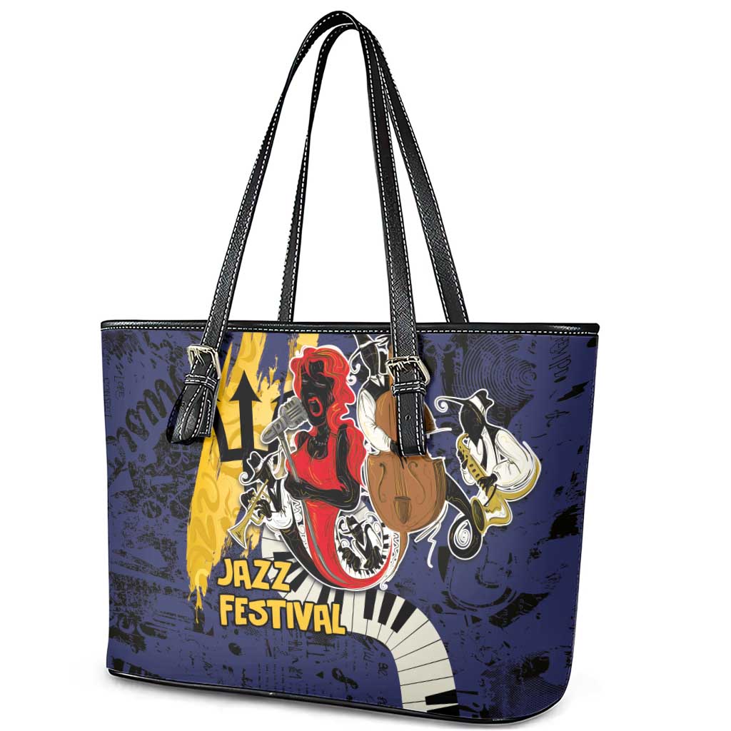 Afro-Barbados Jazz Festival Leather Tote Bag Abstract Jazz Art