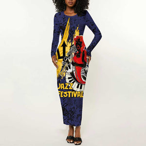 Afro-Barbados Jazz Festival Long Sleeve Bodycon Dress Abstract Jazz Art LT03