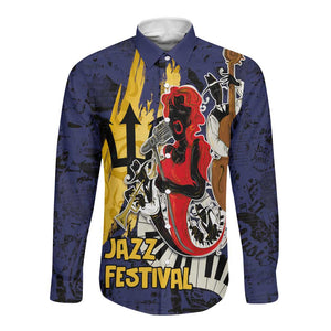 Afro-Barbados Jazz Festival Long Sleeve Button Shirt Abstract Jazz Art