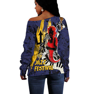 Afro-Barbados Jazz Festival Off Shoulder Sweater Abstract Jazz Art